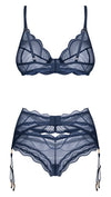 Transparentes Straps-Set Nightly Blue mit Bügel-BH, Strapsgürtel und String von Obsessive – Ansicht 5