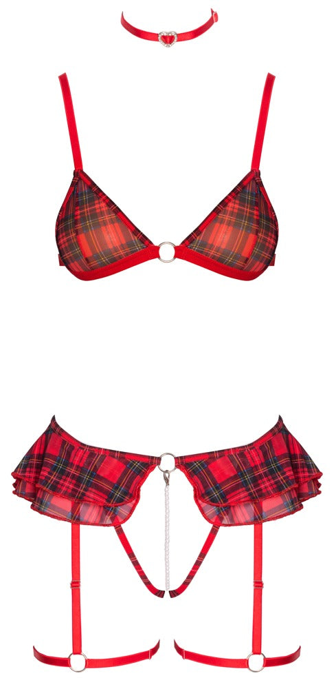 Sexy Dessous-Set im roten Karo-Look mit Soft-BH, Straps-String und Halsband von Cottelli – Ansicht 8