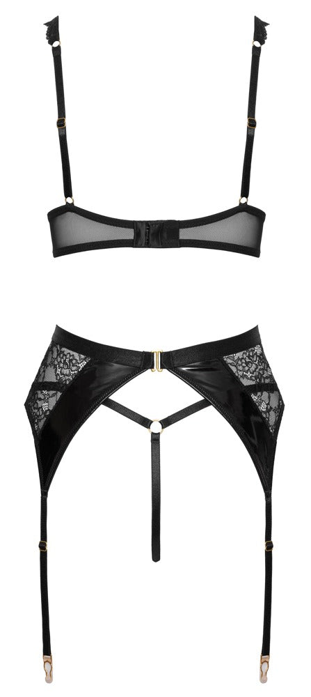 Schwarzes verführerisches Straps Set mit Lack und Spitze von Cottelli LINGERIE – Ansicht 7