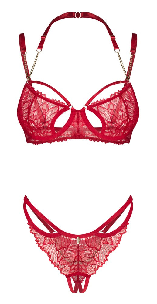 Rotes Set Matildea mit Bügel-BH und Riostring ouvert und Kettchen von Obsessive – Ansicht 4