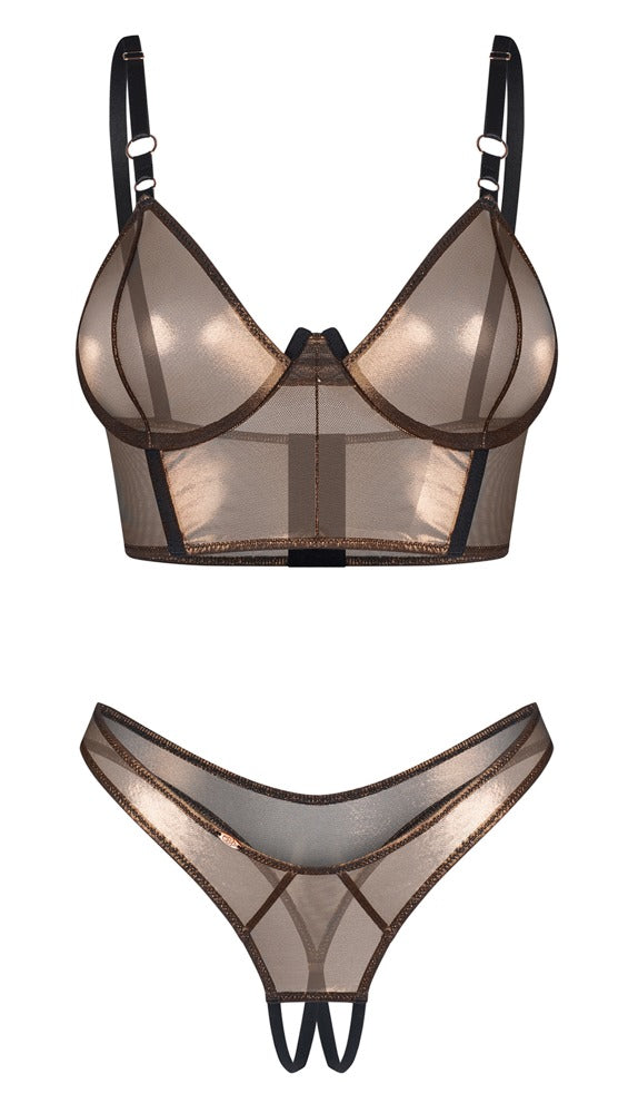 Bronzefarbenes Set Soranna mit Bügel-BH und Riostring ouvert von Obsessive – Ansicht 3