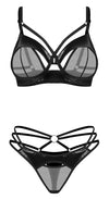 Schwarzes Set Dominna mit Bügel-BH und Riostring im Netz-Wetlook-Mix von Obsessive – Ansicht 3