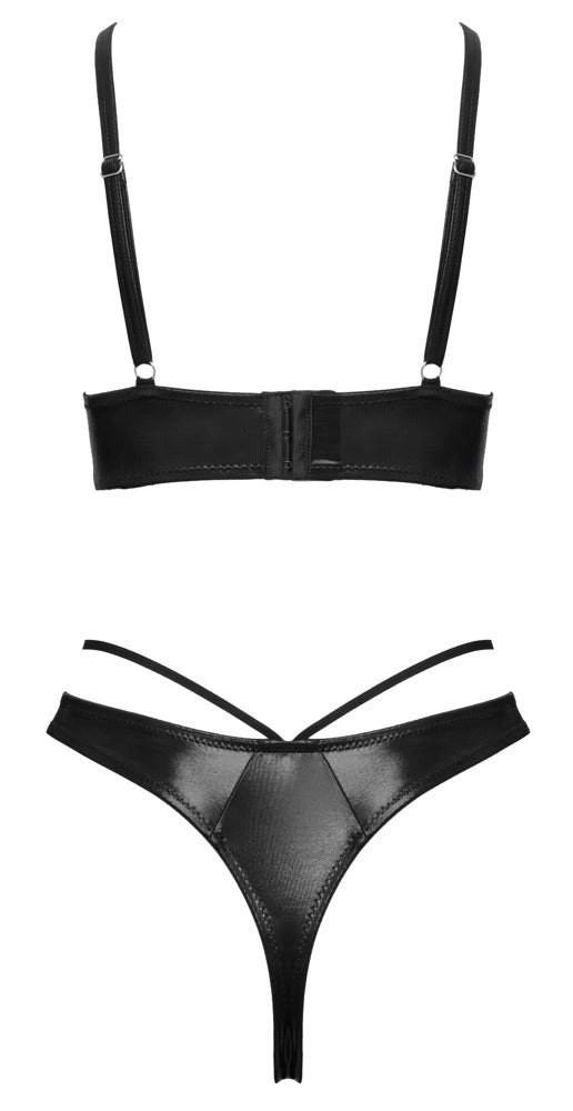 Schwarzes extravagantes Bügel-BH Set im glänzenden Wetlook von Cottelli LINGERIE – Ansicht 6