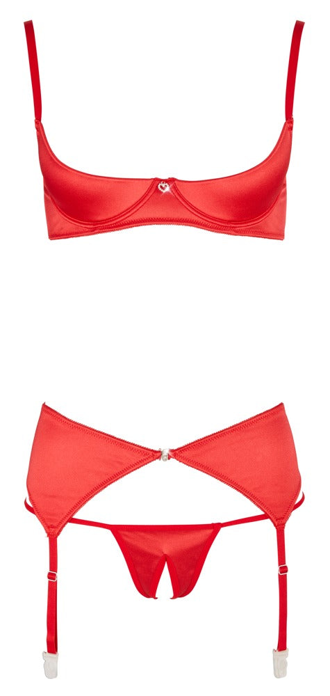 Rotes 3-teiliges Set aus Hebe, Strapshalter und String von Cottelli – Ansicht 8