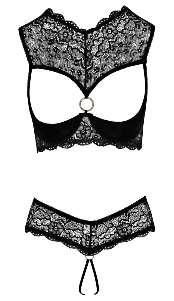 Schwarze Hebe und String aus Spitze mit wattierten Cups von Cottelli – Ansicht 6