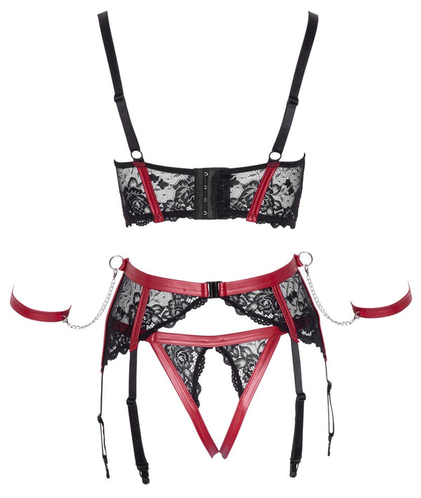 Schwarzes Hebe-Set mit Bügel-Hebe-BH, Strapsgurt und String aus Stretch-Spitze von Cottelli BONDAGE – Ansicht 7