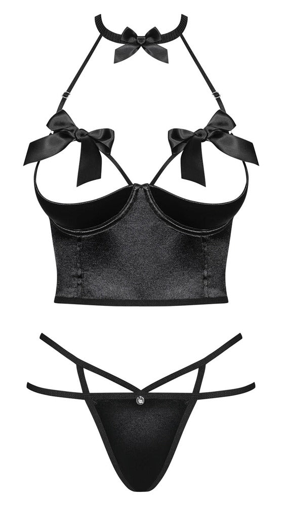 Schwarzes Hebe-Set mit Schleifenverzierung und String von Obsessive – Ansicht 3