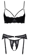 Schwarzes Hebe-Set aus Stretch-Spitze mit Glitzerringen und String ouvert von Cottelli – Ansicht 7
