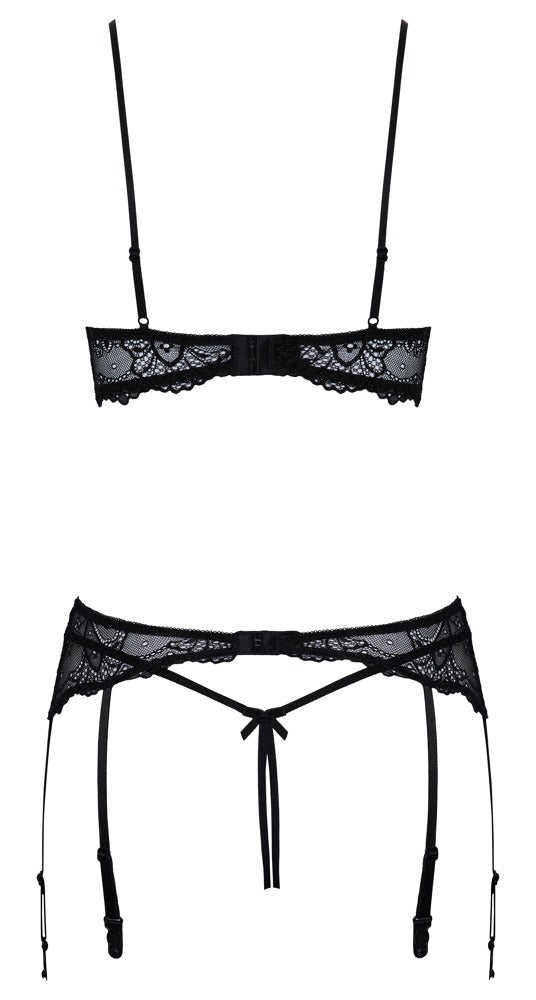 Schwarzes Hebe-Set aus Stretch-Spitze mit Glitzerringen und String ouvert von Cottelli – Ansicht 8