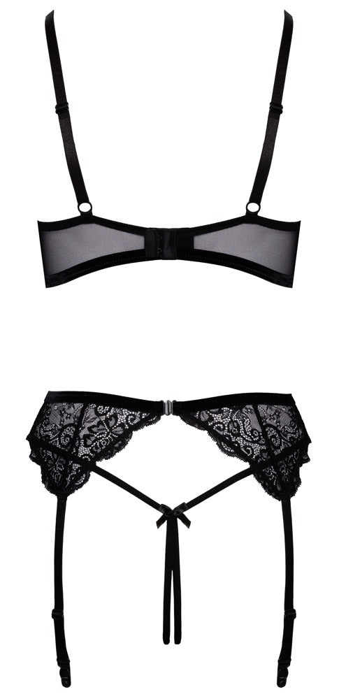 Schwarzes Hebe-Set aus Stretch-Spitze mit Ringen, Samt und Kettchen (Ouvert) von Cottelli – Ansicht 7