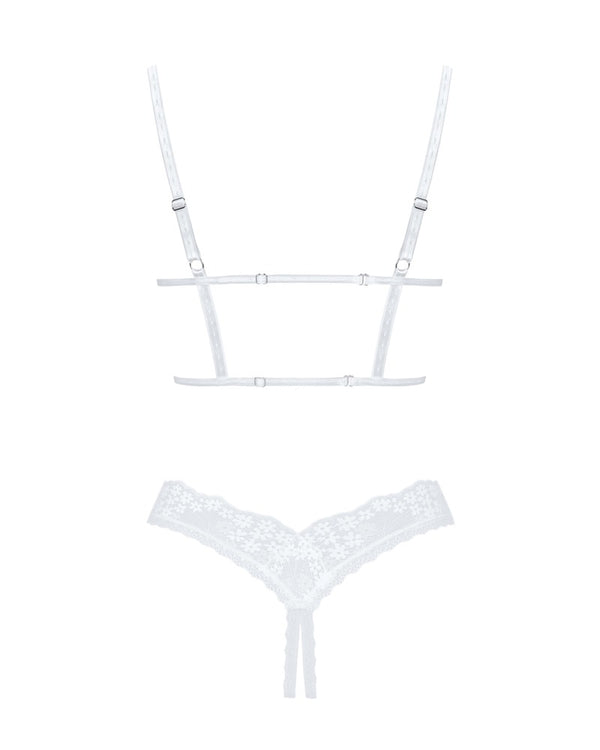 Weißes Ouvert-Set Heavenlly aus Blütenspitze mit Hebe-BH und String von Obsessive – Ansicht 4