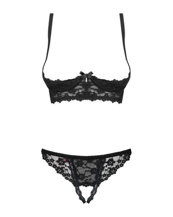 Schwarzes Set Letica aus Spitze mit Bügel-Hebe und String ouvert von Obsessive – Ansicht 6