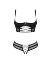 Schwarzes Set Roxelia mit Longline-Hebe und Riostring ouvert aus Tüll von Obsessive – Ansicht 3