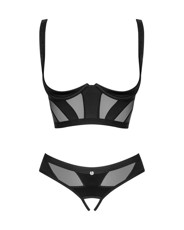 Schwarzes sündiges Ouvert Set mit länger geschnittener Hebe von Obsessive – Ansicht 3