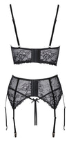 Schwarzes Longline-Hebe-Set mit Strapsgürtel, String ouvert, Samt und Ringen von Cottelli – Ansicht 8
