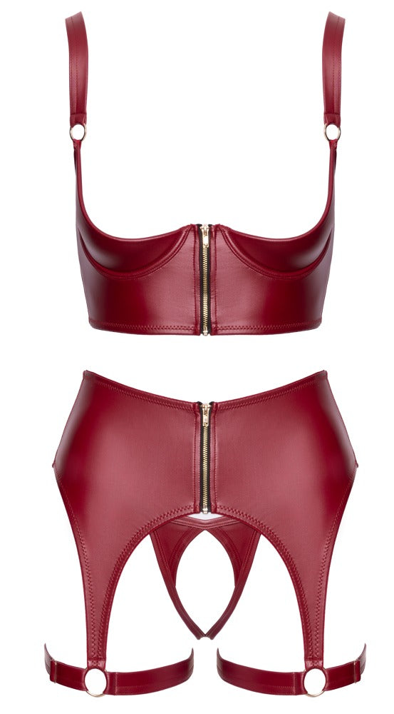 Bordeauxrotes verführerisches Ouvert Set mit edlen Zippern von Cottelli LINGERIE – Ansicht 7