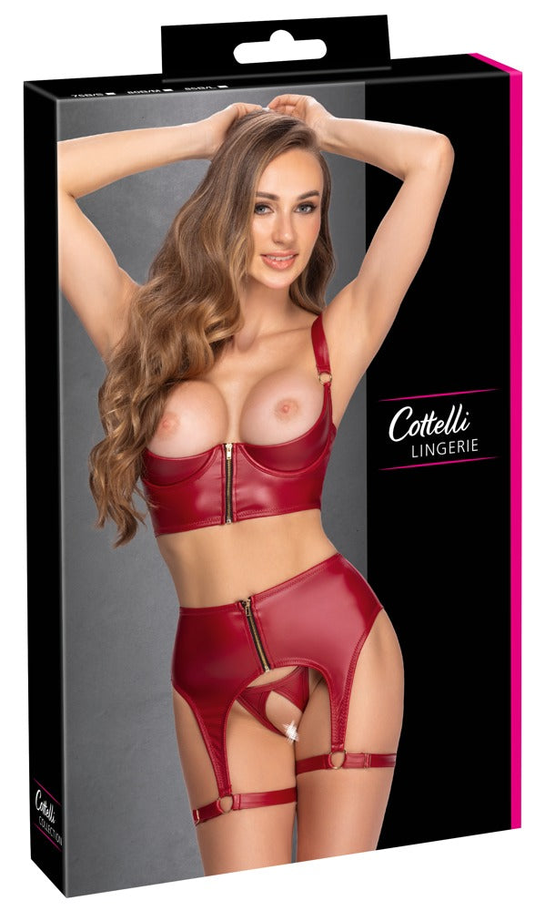Bordeauxrotes verführerisches Ouvert Set mit edlen Zippern von Cottelli LINGERIE