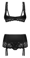 Schwarzes 3-teiliges Set Lecille mit Bügel-Hebe, Strapsgürtel und String ouvert von Obsessive – Ansicht 6