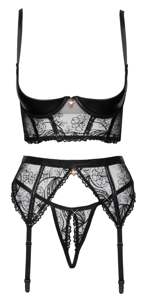 Schwarzes funkelndes Straps Set mit busenfreier Hebe von Cottelli LINGERIE – Ansicht 5