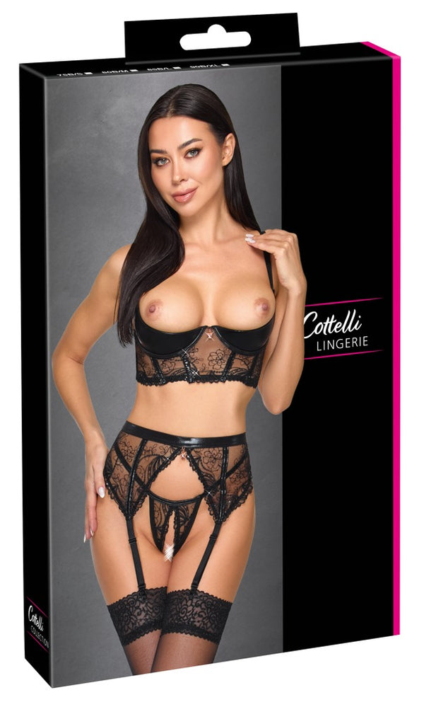 Schwarzes funkelndes Straps Set mit busenfreier Hebe von Cottelli LINGERIE