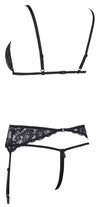 Schwarzes 3-teiliges Strapsset aus Blütenspitze mit Riemchen-BH von Cottelli – Ansicht 6