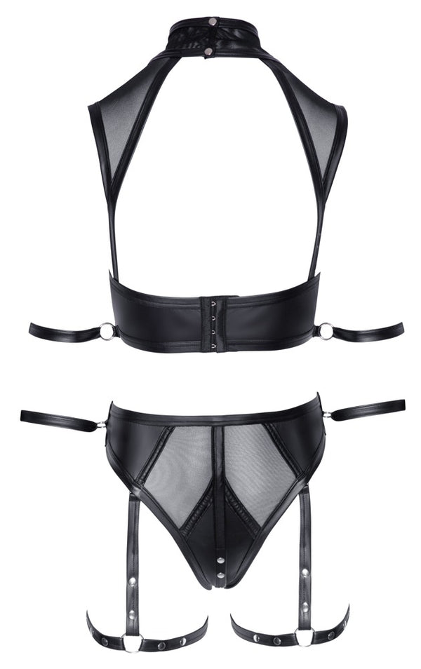 Schwarzes Set aus Top und Slip im Mattlook mit Powernet-Einsätzen von Cottelli BONDAGE – Ansicht 6