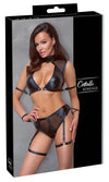 Schwarzes Set aus Top und Slip im Mattlook mit Powernet-Einsätzen von Cottelli BONDAGE