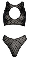 Schwarzes Top- und Slip-Set aus Stretchmaterial mit Strass-Besatz von Fantasy by Cottelli – Ansicht 5