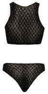 Schwarzes Top- und Slip-Set aus Stretchmaterial mit Strass-Besatz von Fantasy by Cottelli – Ansicht 6