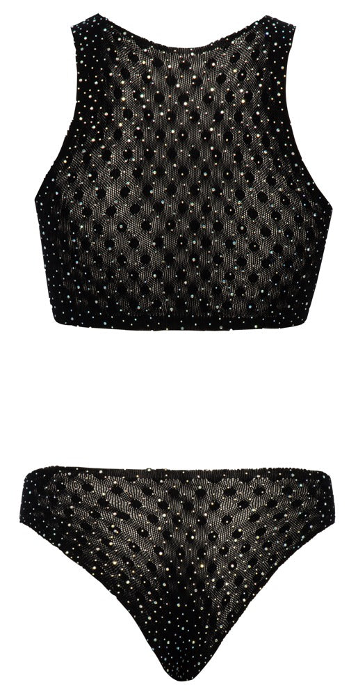 Schwarzes Top- und Slip-Set aus Stretchmaterial mit Strass-Besatz von Fantasy by Cottelli – Ansicht 6