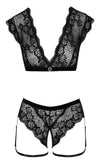 Schwarzes Spitzen-Set mit Top und Slip ouvert aus Blütenspitze mit Strassring von Cottelli – Ansicht 5