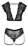 Schwarzes Spitzen-Set mit Top und Slip ouvert aus Blütenspitze mit Strassring von Cottelli – Ansicht 6