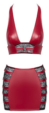 Rotes Set aus Wetlook-Top und Minirock mit Spitze und Ringen von Cottelli PARTY – Ansicht 7