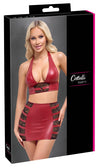 Rotes Set aus Wetlook-Top und Minirock mit Spitze und Ringen von Cottelli PARTY