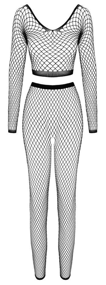 Schwarzer Netz-Zweiteiler mit Langarm-Top und Ouvert-Leggings von Fantasy by Cottelli – Ansicht 5