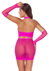 Pinkfarbenes Netz-Set mit Top, Minirock und Armstulpen von Fantasy by Cottelli – Ansicht 4