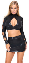 Schwarzes aufregendes bauchfreies Langarm Top und Minirock Set von Cottelli PARTY – Ansicht 3