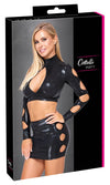 Schwarzes aufregendes bauchfreies Langarm Top und Minirock Set von Cottelli PARTY