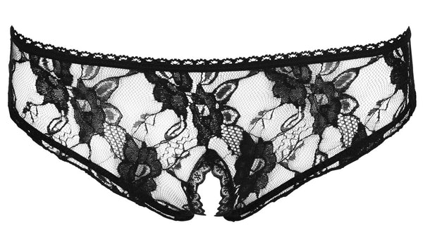 Schwarzer zarter Slip aus floraler Spitze mit offenem Schritt von Cottelli – Ansicht 6