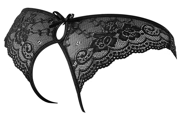 Schwarzer Slip aus Blütenspitze mit schleifenverzierten Cut-Outs von Cottelli – Ansicht 5
