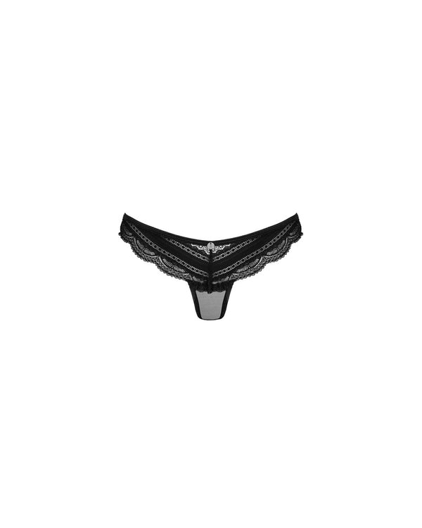 Schwarzer Slip Ivannes aus Spitze und Mesh mit Silberdetail von Obsessive – Ansicht 3