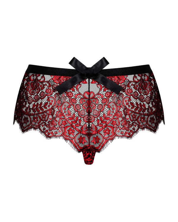 Rotes elegantes Shorts Höschen mit feiner floraler Spitze von Obsessive – Ansicht 4