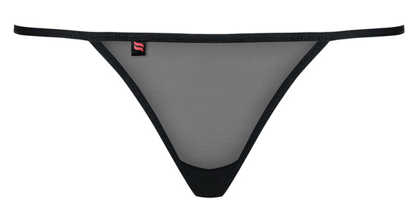 Schwarzer String Luiza mit aufwendiger Stickerei und Riemchen-Details von Obsessive – Ansicht 6