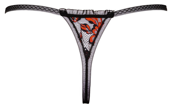 Schwarzer Riostring ouvert aus 2-farbiger Spitze mit Strass und Perlenkette von Cottelli – Ansicht 6