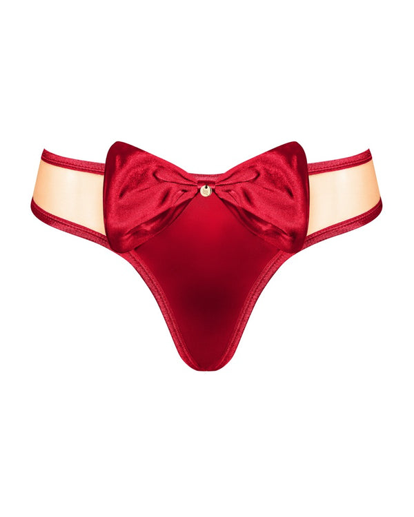 Roter Tanga Rubinesa aus zartem Satin in raffinierter Materialkombination von Obsessive – Ansicht 3