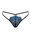 Blauer String Yassmyne aus Wimpernspitze mit schwarzen Stretchriemchen von Obsessive – Ansicht 3