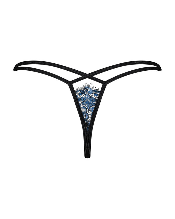 Blauer String Yassmyne aus Wimpernspitze mit schwarzen Stretchriemchen von Obsessive – Ansicht 4