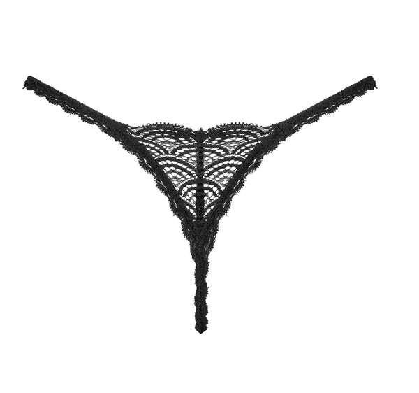 Schwarzer String Chemeris aus Spitze mit Riemchen und Schmuckelement von Obsessive – Ansicht 5