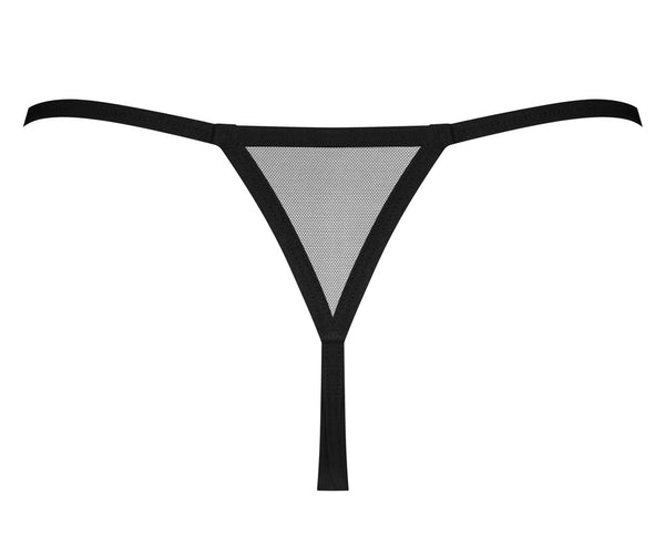 Schwarz-transparenter Riostring ouvert Novenes mit pinken Riemchen von Obsessive – Ansicht 5