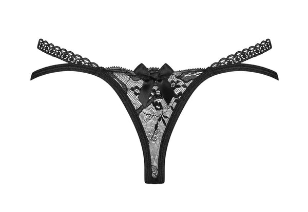 Schwarzer String Blomentis mit Spitzen-Details und doppeltem Bund von Obsessive – Ansicht 5